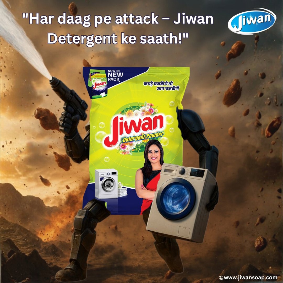 "Har daag ka the End! Jiwan Detergent – Kapdon ka Superhero!"
#JiwanDetergent #HarDaagPeAttack #SuperCleanPower #NewPackSameTrust #BrightWashEveryTime #LaundryHero #StainFighter #JiwanSoap #CleanWithJiwan #ChamaktaBharosa